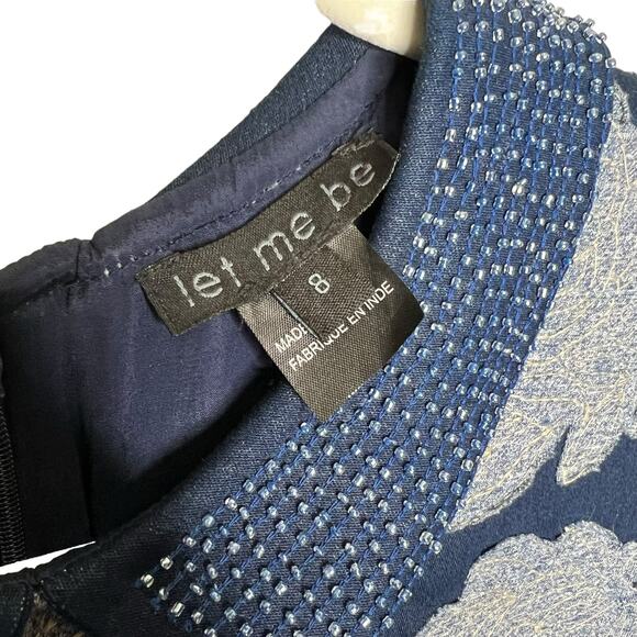 Let Me Be Sheath Beaded Collar Floral Applique Patchwork Embroidery Dress Size 8 - Picture 2 of 8